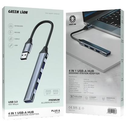 محول موزع USB من جرين ليون 4 في 1 - محول محطة إرساء - أسود