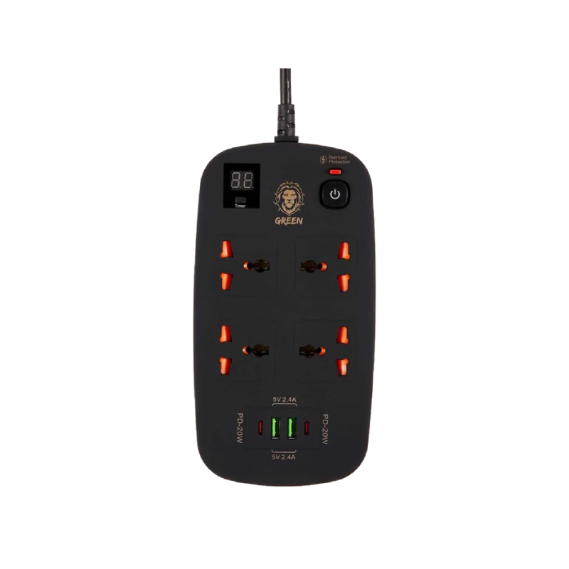 القابس الذكي متعدد المنافذ Green Lion 4 AC 2 USB و2 USB-C PD بقوة 40 واط وقدرة 3500 واط (3 متر)