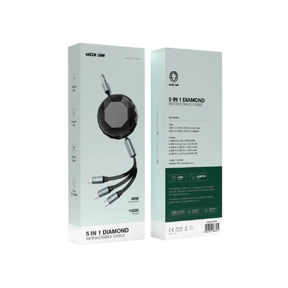 Green Lion 5 in 1 Diamond Retractable Cable - Black