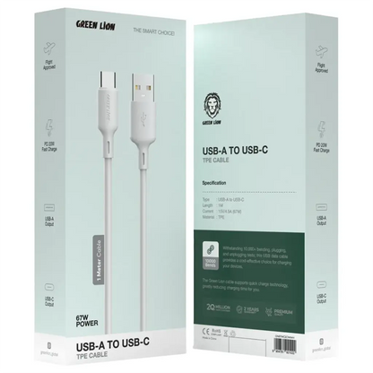 كابل Green Lion 67W من USB-A إلى USB-C من مادة TPE بطول 1 متر