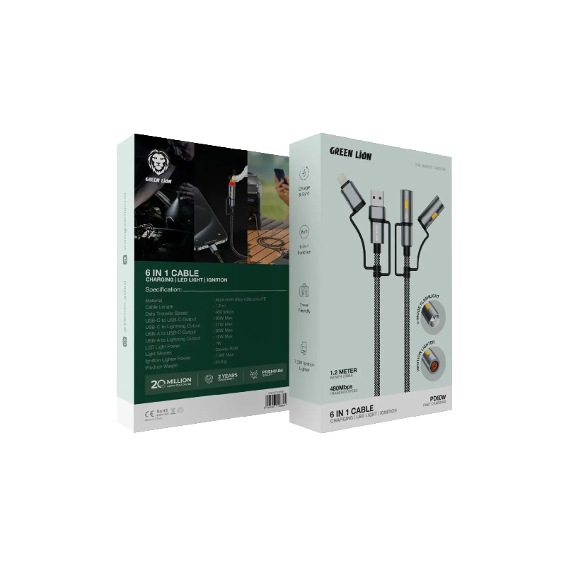 Green Lion 6 in 1 Cable Charging, Led Light, Ignition