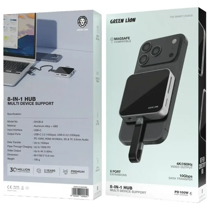 Green Lion 8-in-1 Hub Multi Device Support - Black