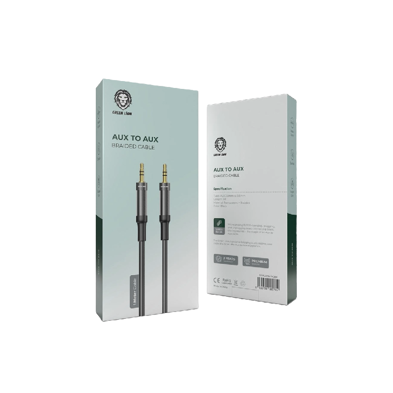 Green Lion AUX to AUX Braided Cable 1M - Black