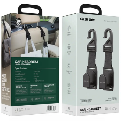 Green Lion (Car Headrest Hook Organizer) - Black