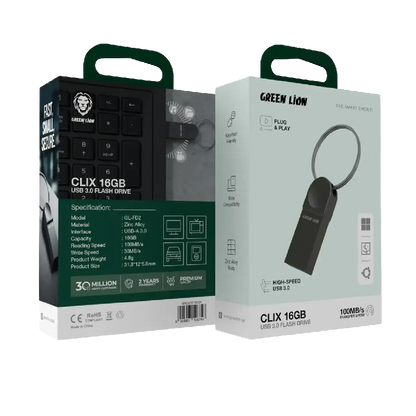 Green Lion Clix USB 3.0 Flash Drive - رمادي