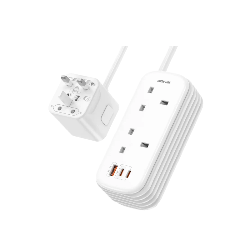 شريط الطاقة جرين لايون GS-600 USB-C | USB-A | 2*مقابس تيار متردد بريطانية PD 30W - أبيض