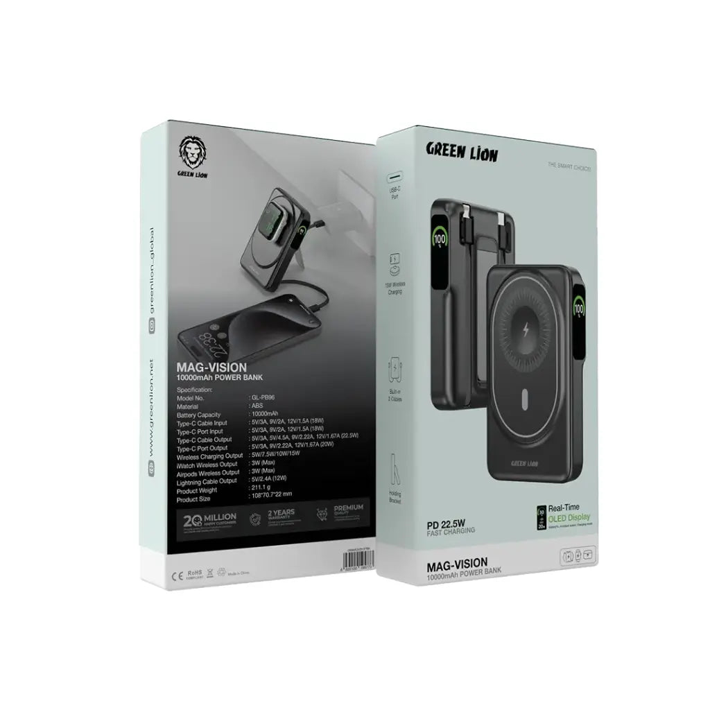 Green Lion Mag-Vision 10000mAh Power Bank - Black