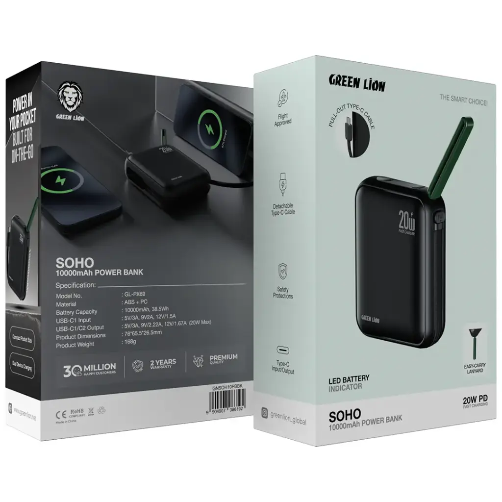Green Lion Soho 10000mAh Power Bank - Black