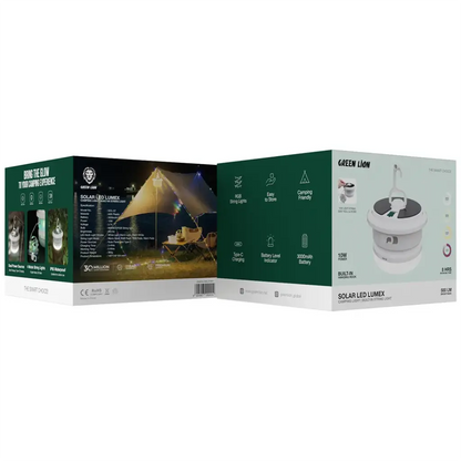 مصباح التخييم الأخضر الشمسي LED لومكس ومصباح حبل مدمج - أبيض