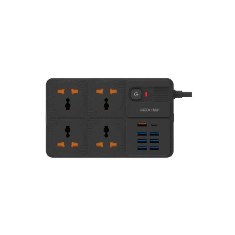 Green Lion UK Power Socket 7 USB-A Port & 1 PD Port - Black