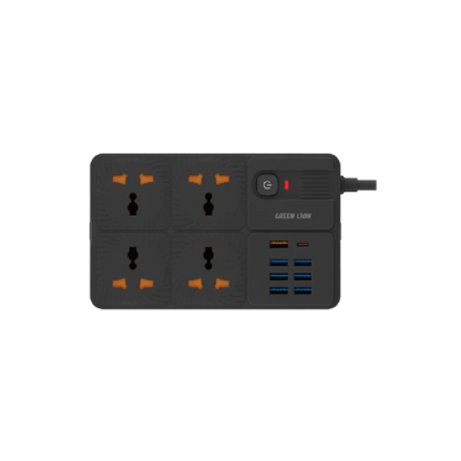 Green Lion UK Power Socket 7 USB-A Port & 1 PD Port - Black