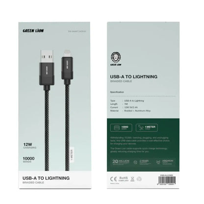 Green Lion USB-A to Lightning Braided Cable 1m 12W - Black