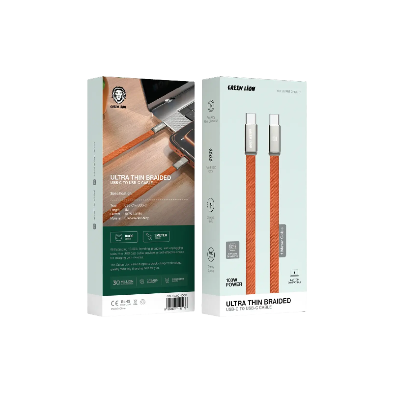 Green Lion Ultra Thin Braided USB-C to USB-C Cable