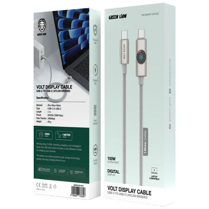 Green Lion Volt Display USB-C to USB-C Nylon Braided Cable - Titanium