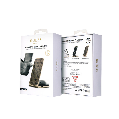 Guess 15W Magnetic Desk Charger With 4G Pattern - Brown