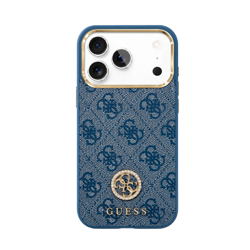 جراب GUESS MagSafe 4G PU جلدي مع شعار كلاسيكي ومرصّع (موديل 17 Pro)