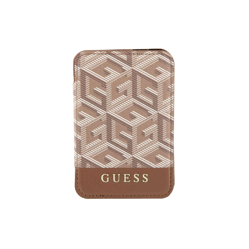 Guess Wallet Card Slot MagSafe GCube Stripe Card Holder Brown