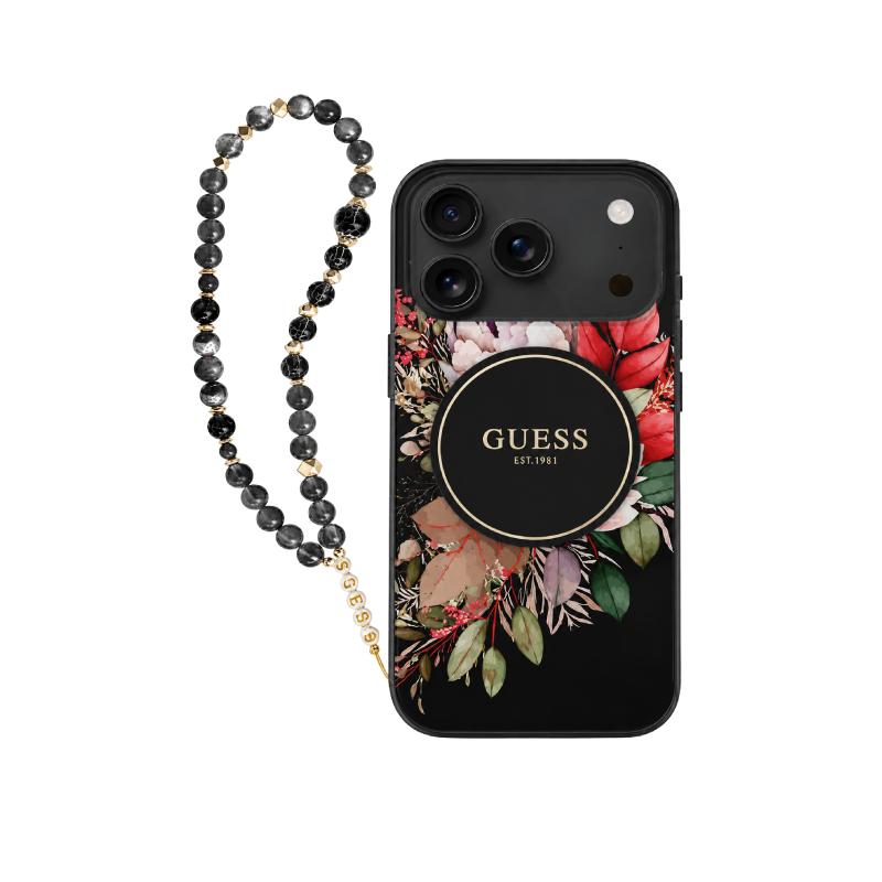 جراب Guess بتصميم الأزهار مع حزام لهاتف iPhone 17 Pro Max