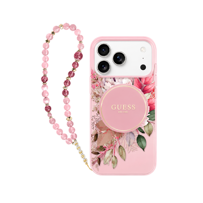 جراب Guess بتصميم الأزهار مع حزام لهاتف iPhone 17 Pro Max