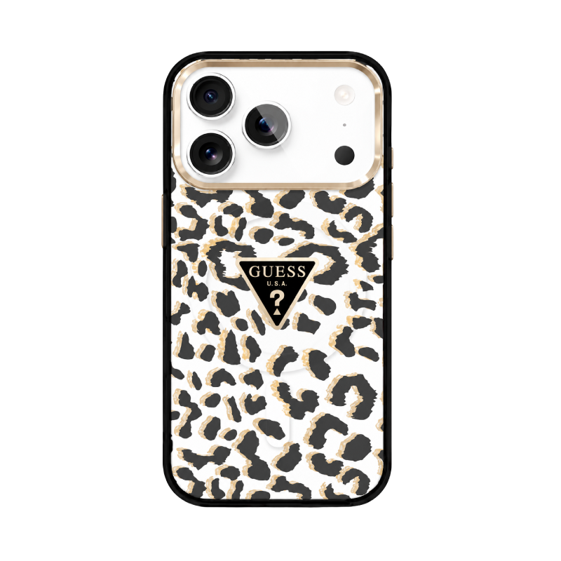 Guess MagSafe PC+TPU Case With Leopard & Glitter Pattern 17 Pro Max