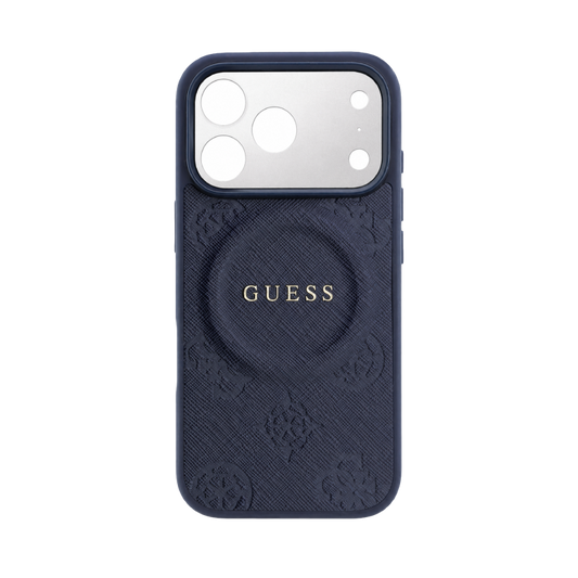Guess MagSafe PU Leather Case With Peony Hot Stamp Design With Classic Logo 17 pro