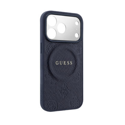 Guess MagSafe PU Leather Case With Peony Hot Stamp Design With Classic Logo
