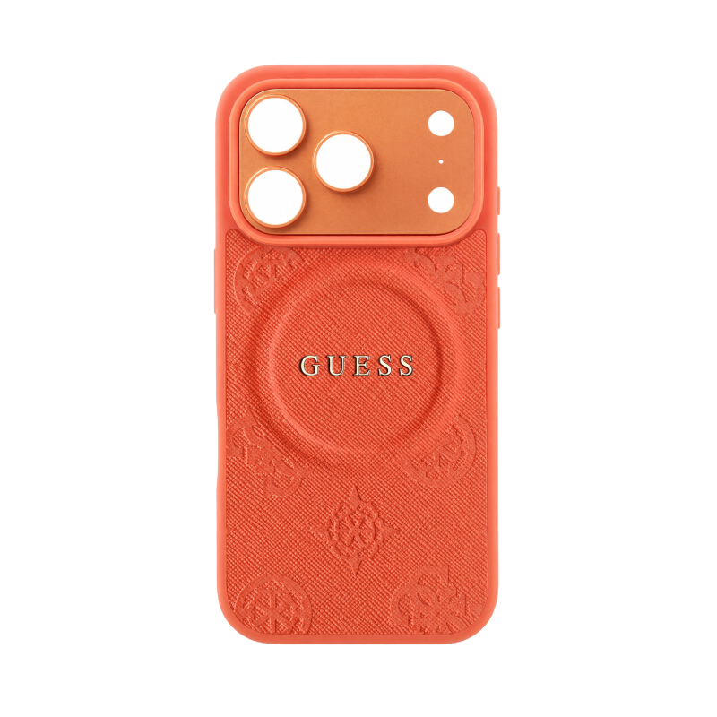 Guess MagSafe PU Leather Case With Peony Hot Stamp Design With Classic Logo