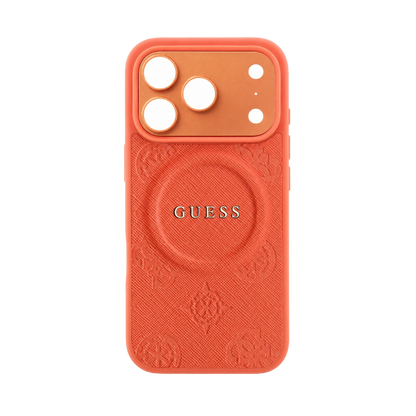 Guess MagSafe PU Leather Case With Peony Hot Stamp Design With Classic Logo