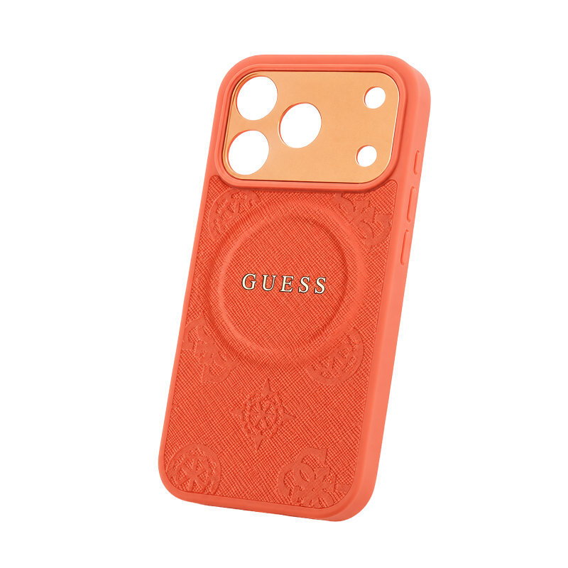 Guess MagSafe PU Leather Case With Peony Hot Stamp Design With Classic Logo