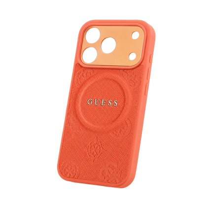 Guess MagSafe PU Leather Case With Peony Hot Stamp Design With Classic Logo
