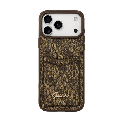 جراب Guess PU بفتحات بطاقات وشعار معدني 17 Pro Max