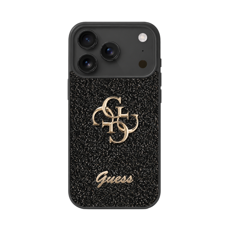 جراب Guess PU Glitter مع شعار معدني كبير 4G 17 Pro