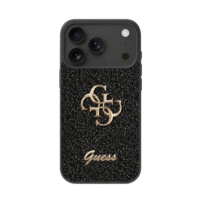 جراب Guess PU Glitter مع شعار معدني كبير 4G 17 Pro