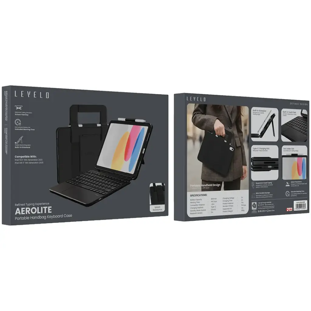 Levelo Aerolite Portable Handbag Keyboard Case for iPad 10.9 - Black