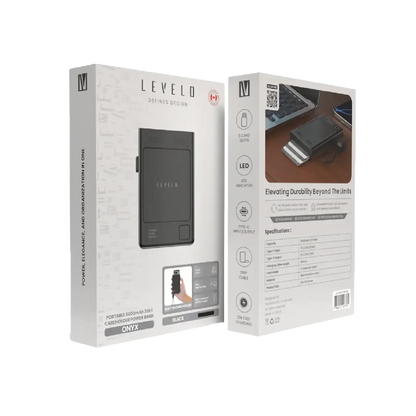 Levelo Onyx Portable 5000mAh 3 in 1 Cardholder Power Bank - Black