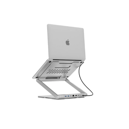 Levelo AeroLink Laptop Stand With Built-In Portable 7 In 1 Hub - Silver