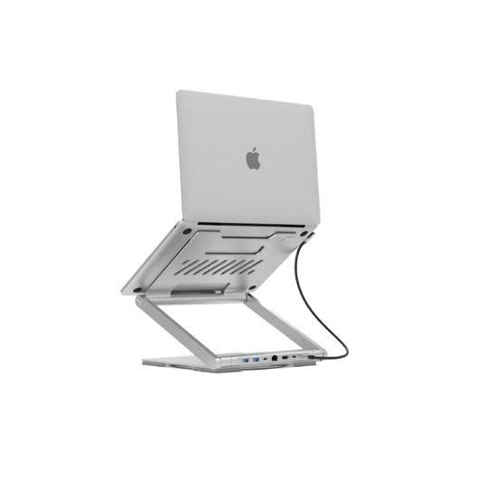 Levelo AeroLink Laptop Stand With Built-In Portable 7 In 1 Hub - Silver