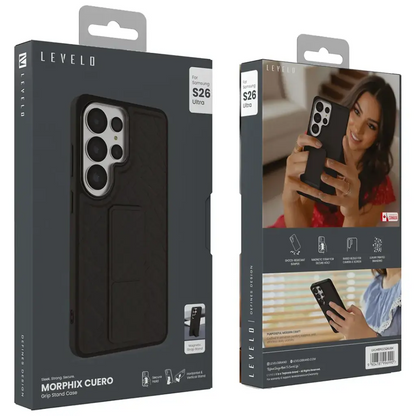 Levelo Morphix Cuero Grip Stand Case for S26 Ultra - Black