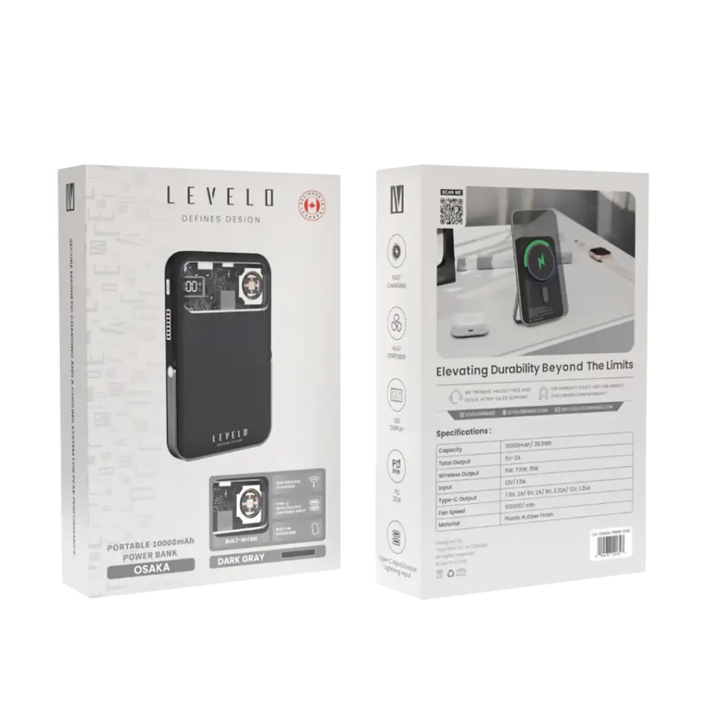Levelo Osaka Portable 10000mAh Power Bank - Dark Grey