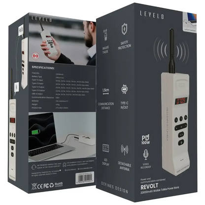 Levelo Revolt 20000mAh Walkie Talkie Power Bank - White