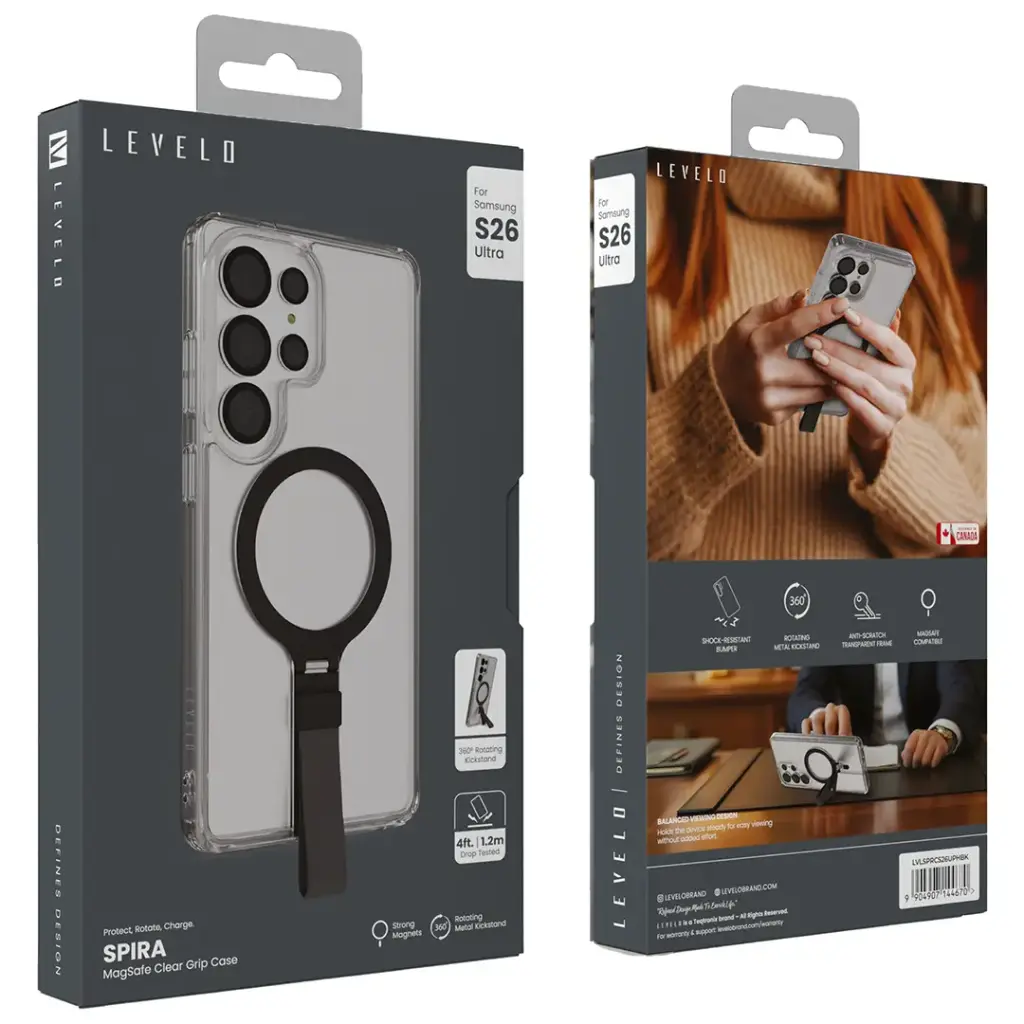 Levelo Spira MagSafe Clear Grip Case for S26 Ultra - Black