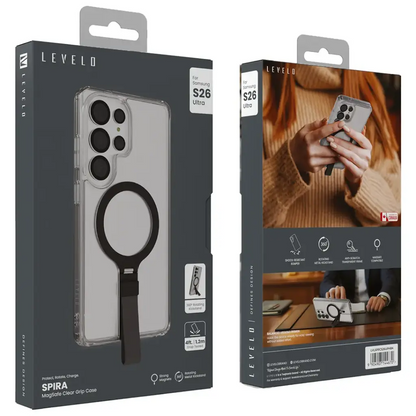 Levelo Spira MagSafe Clear Grip Case for S26 Ultra - Black