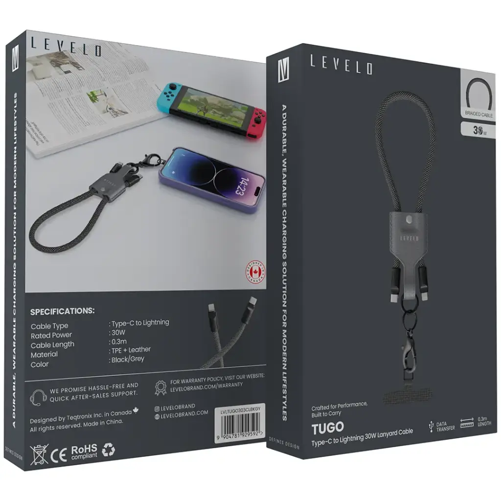Levelo Tugo Type-C to Lightning (30W Lanyard Cable) / Gray