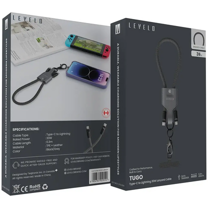 Levelo Tugo Type-C to Lightning (30W Lanyard Cable) / Gray