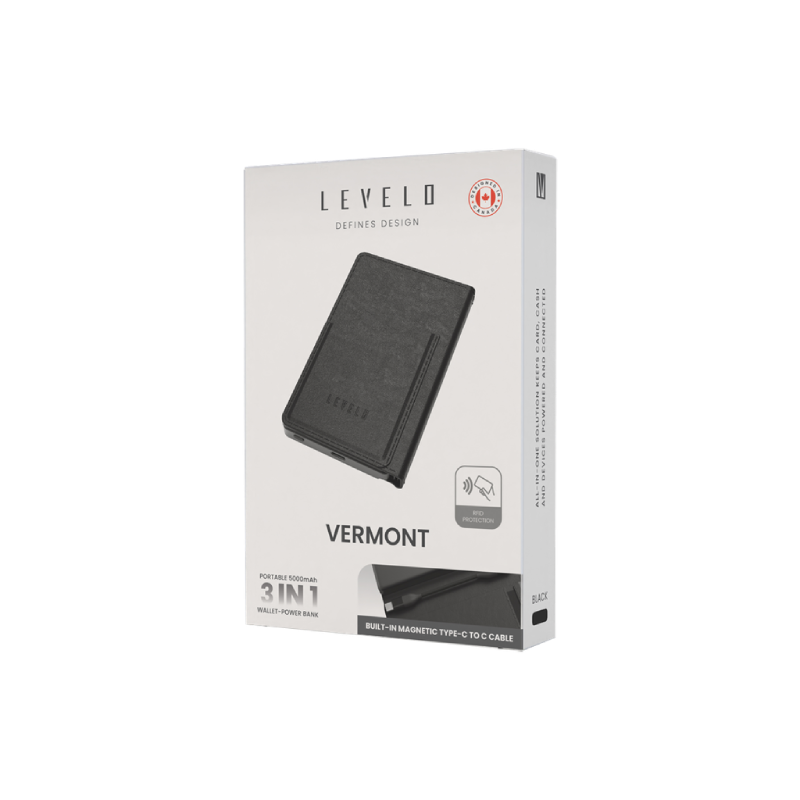 Levelo Vermont Portable 3 in 1 Wallet Power Bank - Black