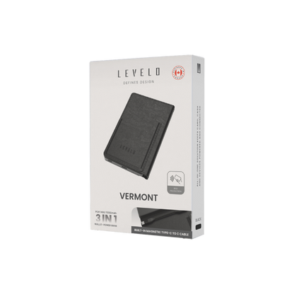 Levelo Vermont Portable 3 in 1 Wallet Power Bank - Black