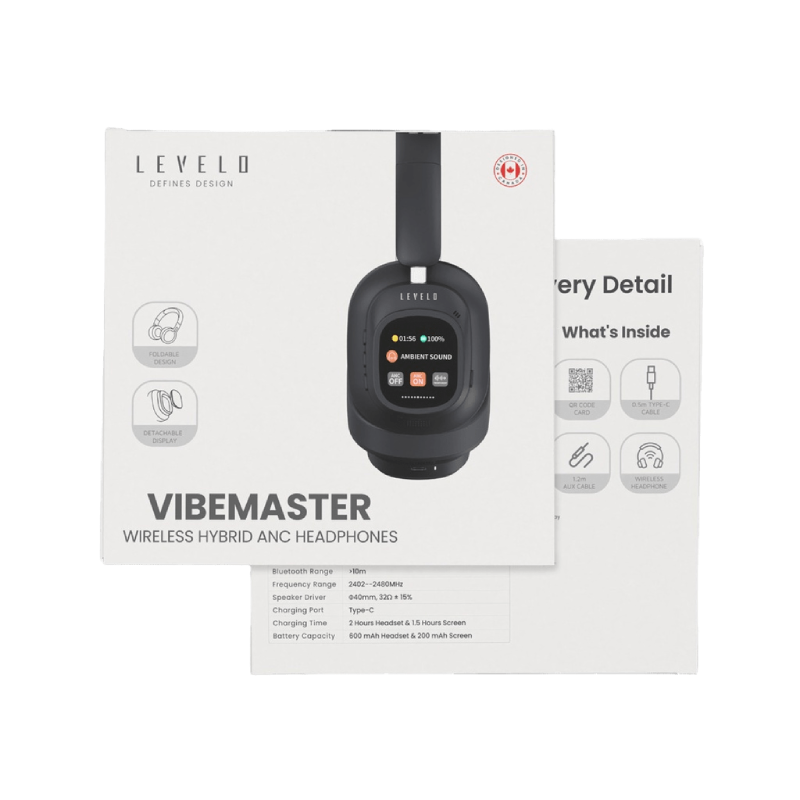 Levelo VibeMaster Wireless Hybrid ANC Headphone - Black