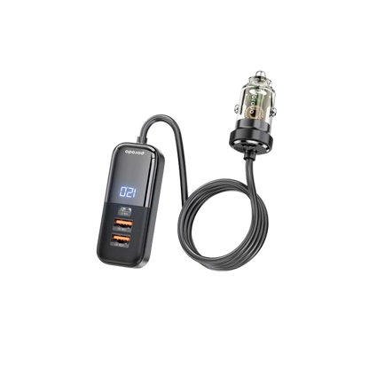 Porodo 120W Transparent Multi Port Car Charger with Rear Expansion - Black