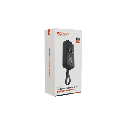 Porodo 30000mAh Power Bank with Integrated Cables - Black