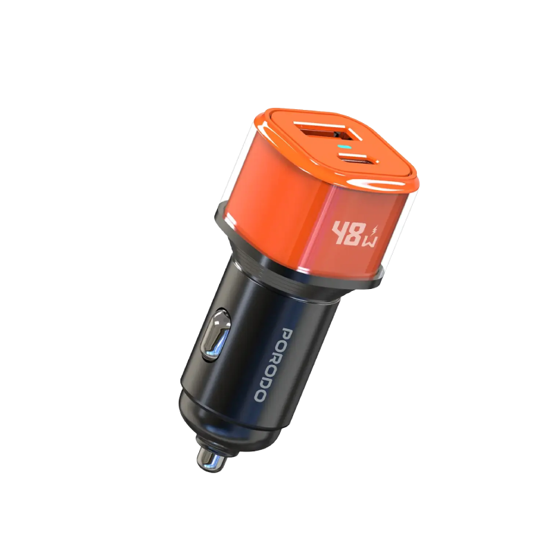 Porodo 48W Averin Multi-Port Car Charger with Aluminum Alloy Housing - Orange
